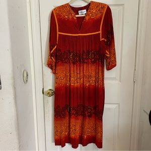 Vintage Krist Gudnason California Dress Duster Caftan Red Orange